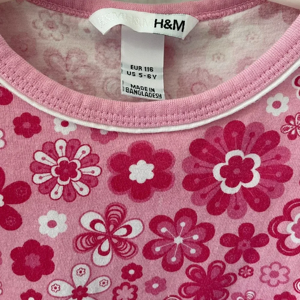 H&M Girls Pink & White Flower Sleeveless Sun Dress Size 5-6Y